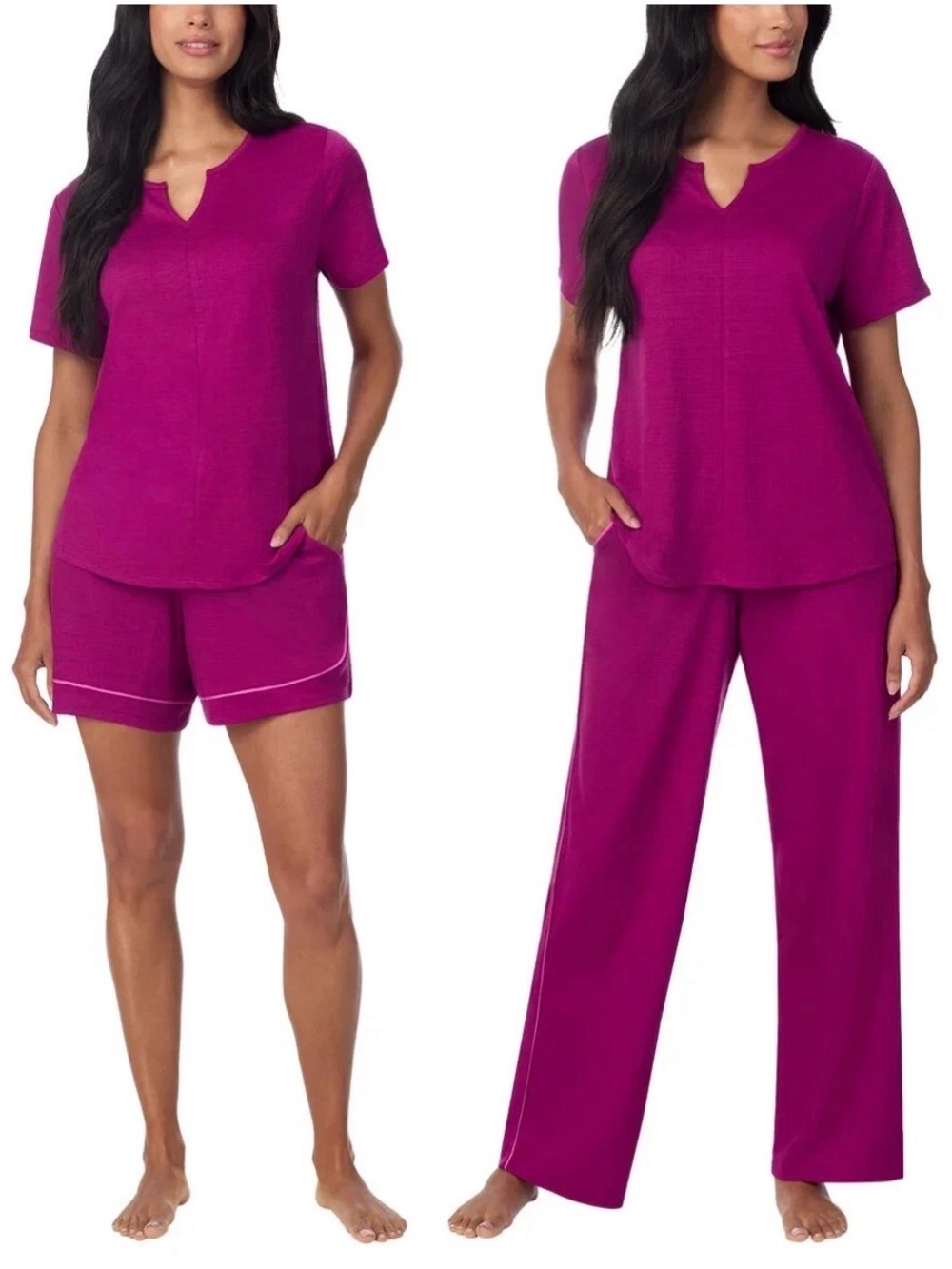 Midnight by Carole Hochman Short Sleeve Notch Neck 3 - pieceLounge Set - Magenta